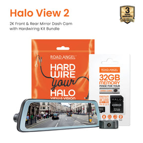 NEW - Road Angel Halo View 2 Rear View Mirror and Dash Cam with 32GB SD Card & Hardwiring Kit Bundle