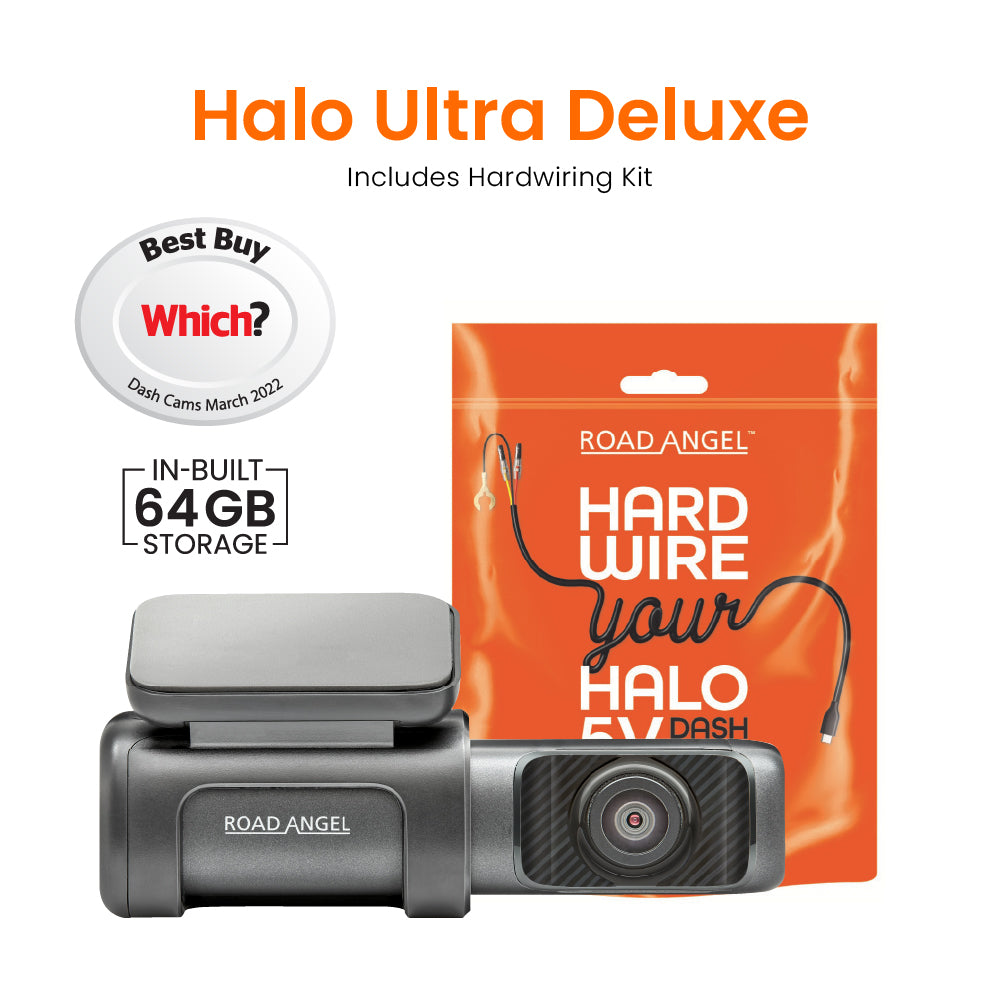 Road Angel Halo Ultra 4K Dash Cam with Hardwiring Kit with Internal 64GB SSD Memory Bundle