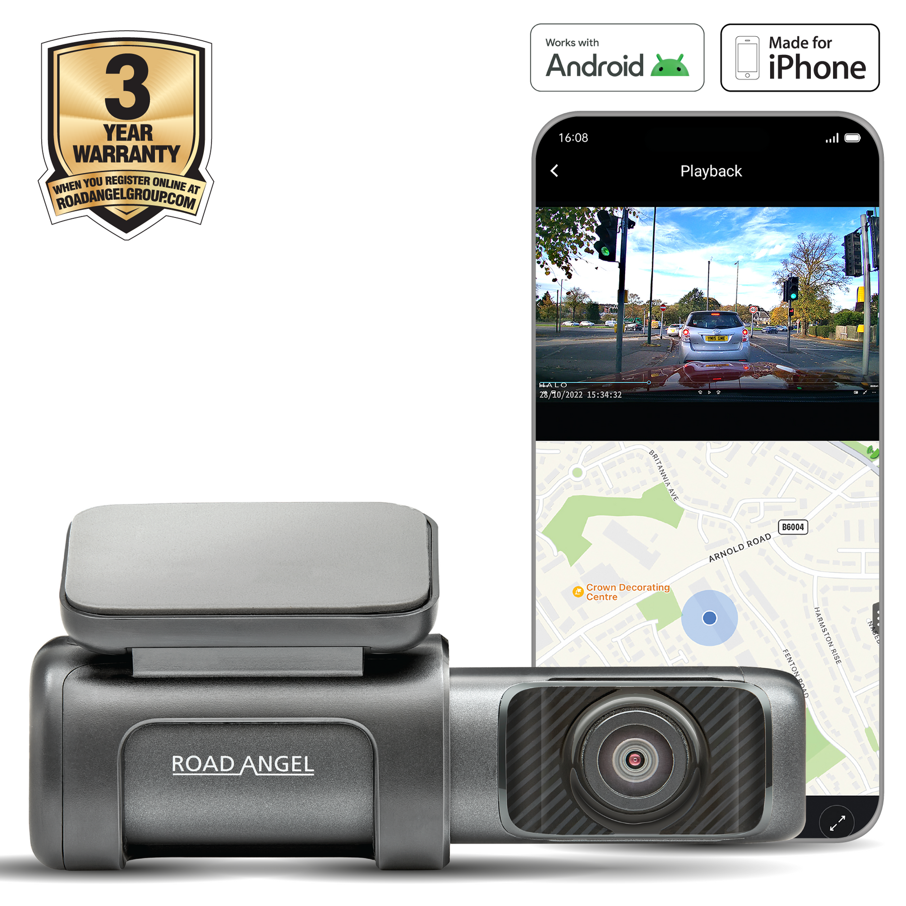 Road Angel Halo Ultra 4K Dash Cam - With Parking Mode & Internal 64GB SSD Memory