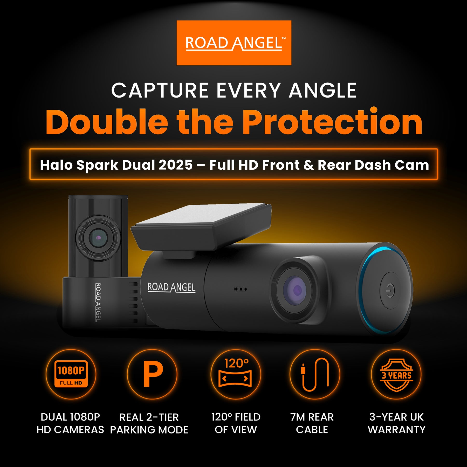 New - Halo Spark Dual Full HD 1080p Front & Rear Dash Camera With Dual Parking Mode & Winter Mode (USB-C)
